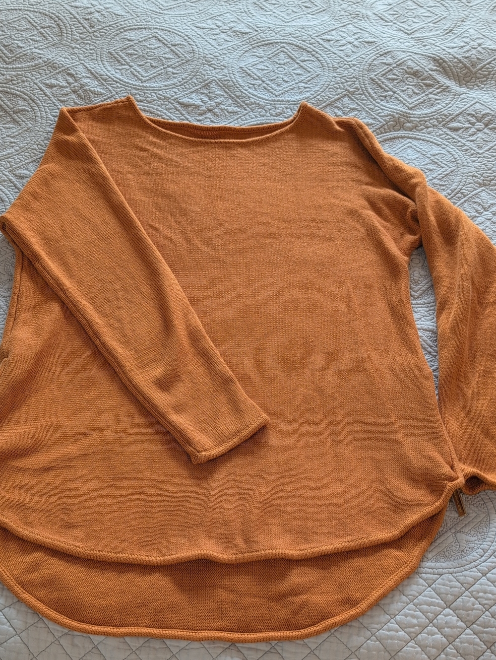 Michael Kors Mustard Gold Knit Tunic Top with Gold Logo Plaque